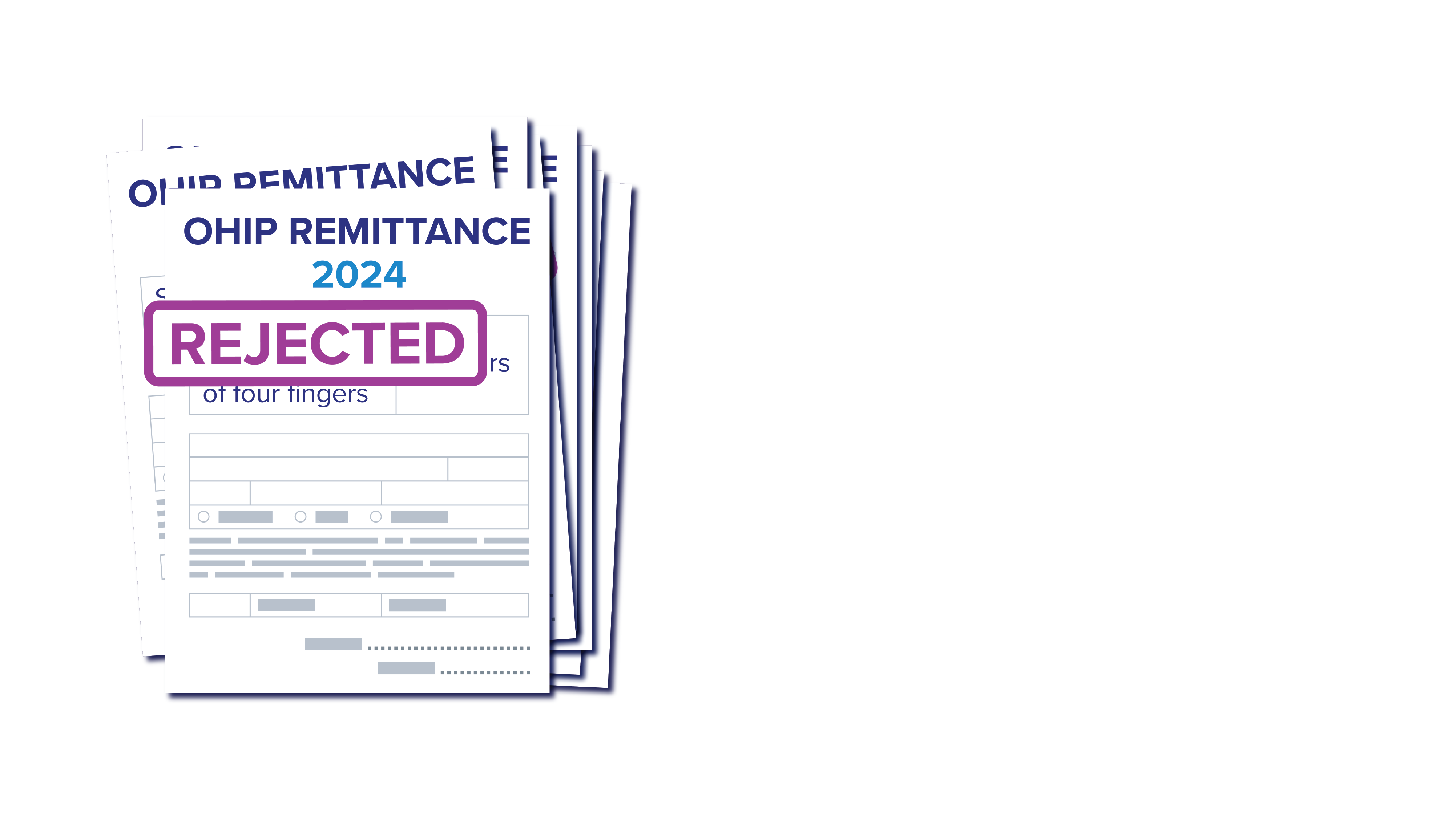 A graphic of an OHIP Remittance form from 2024, stamped "Rejected," is seen here.