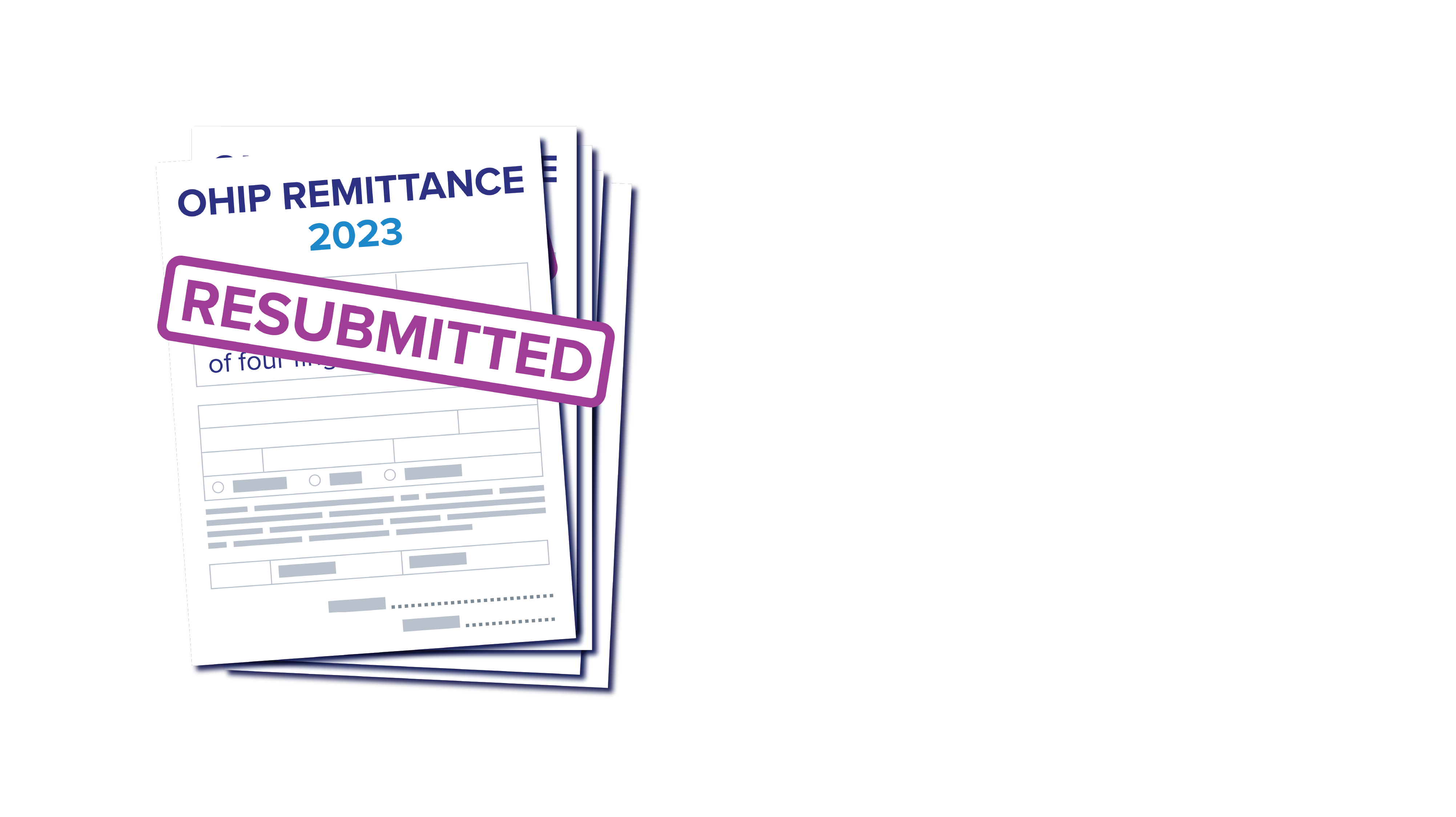 A graphic of an OHIP Remittance form from 2023, stamped "Resubmitted," is seen here.