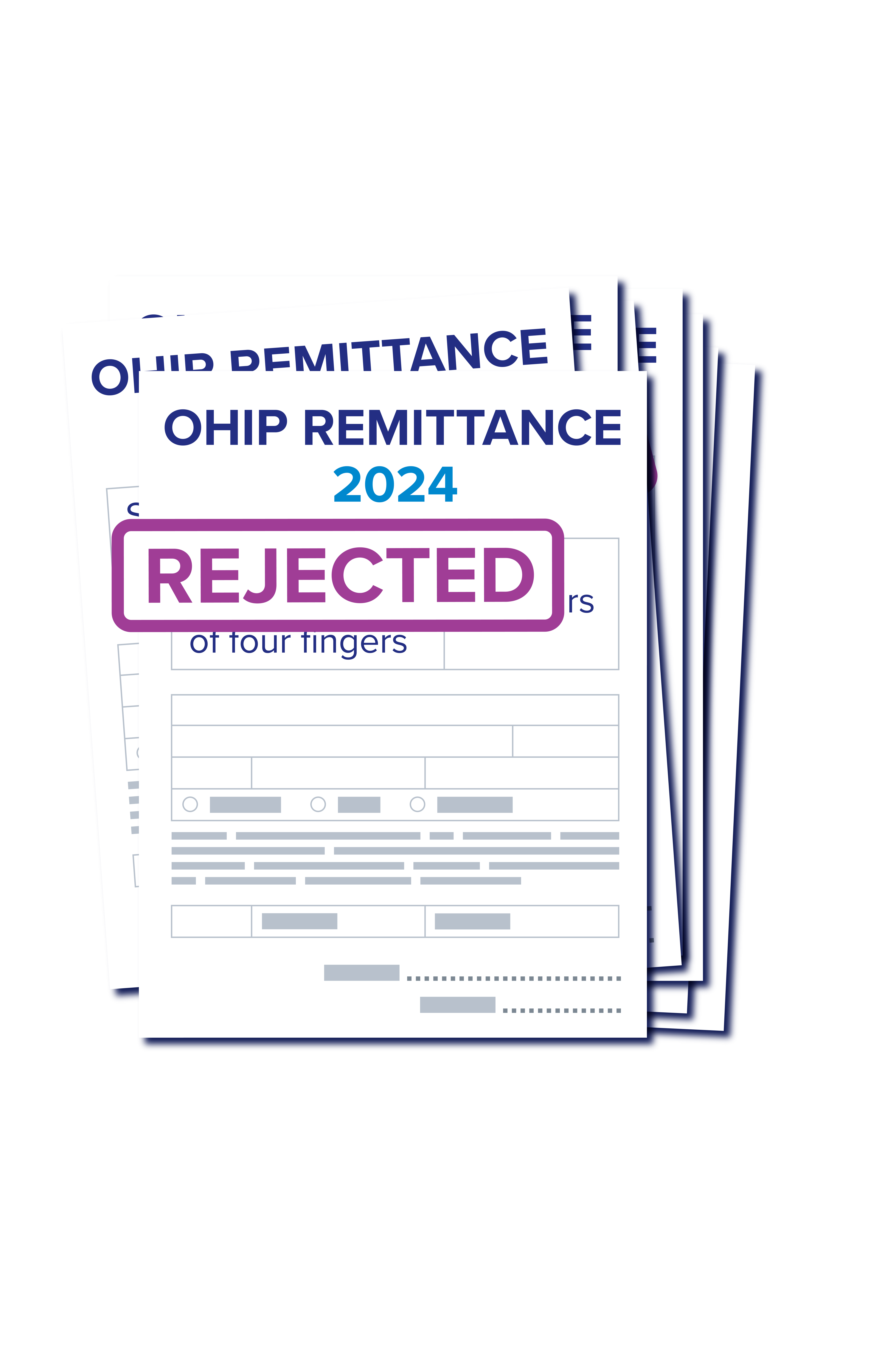 A graphic of an OHIP Remittance form from 2024, stamped "Rejected," is seen here.