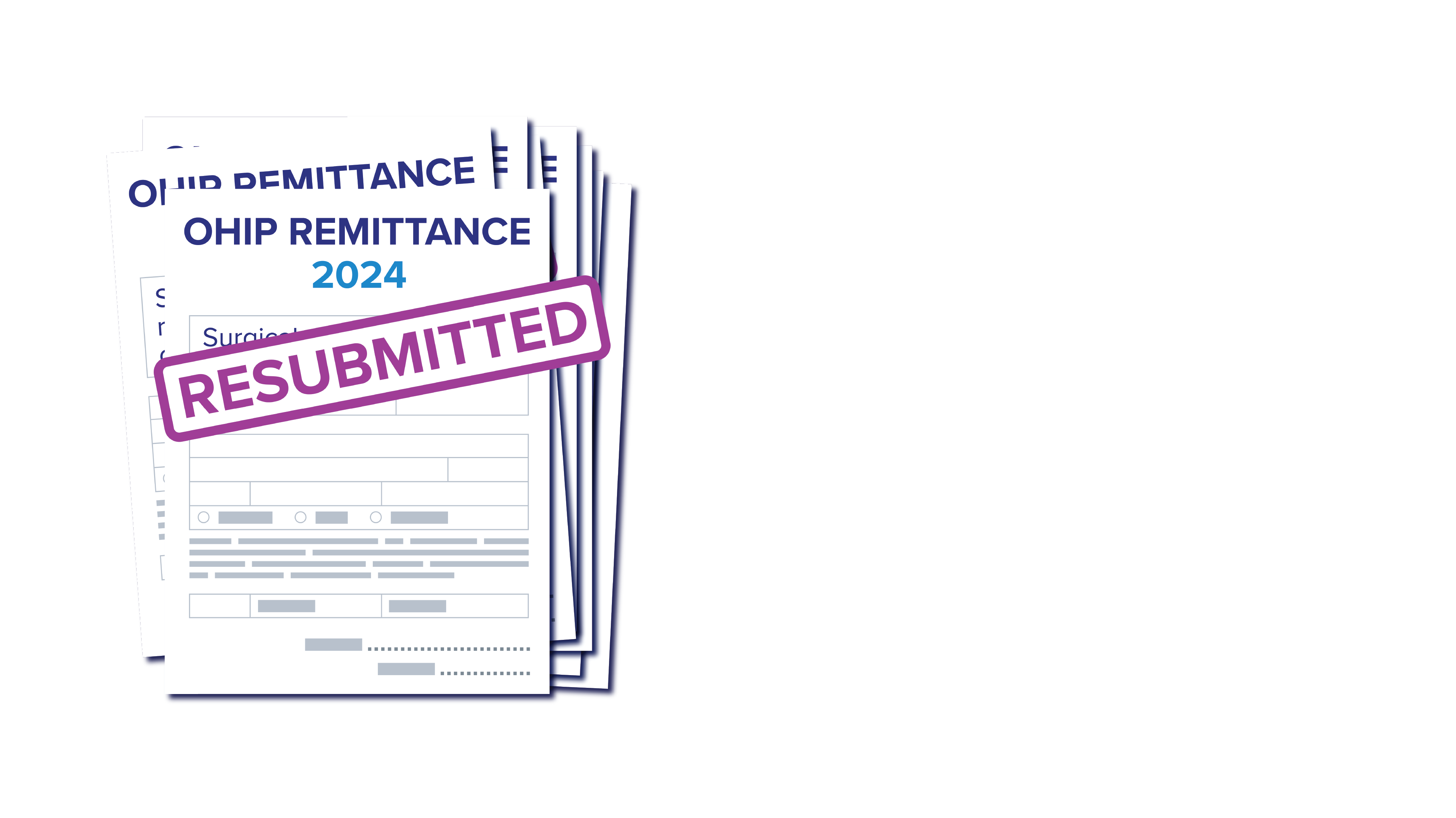 A graphic of an OHIP Remittance form from 2024, stamped "Resubmitted," is seen here.