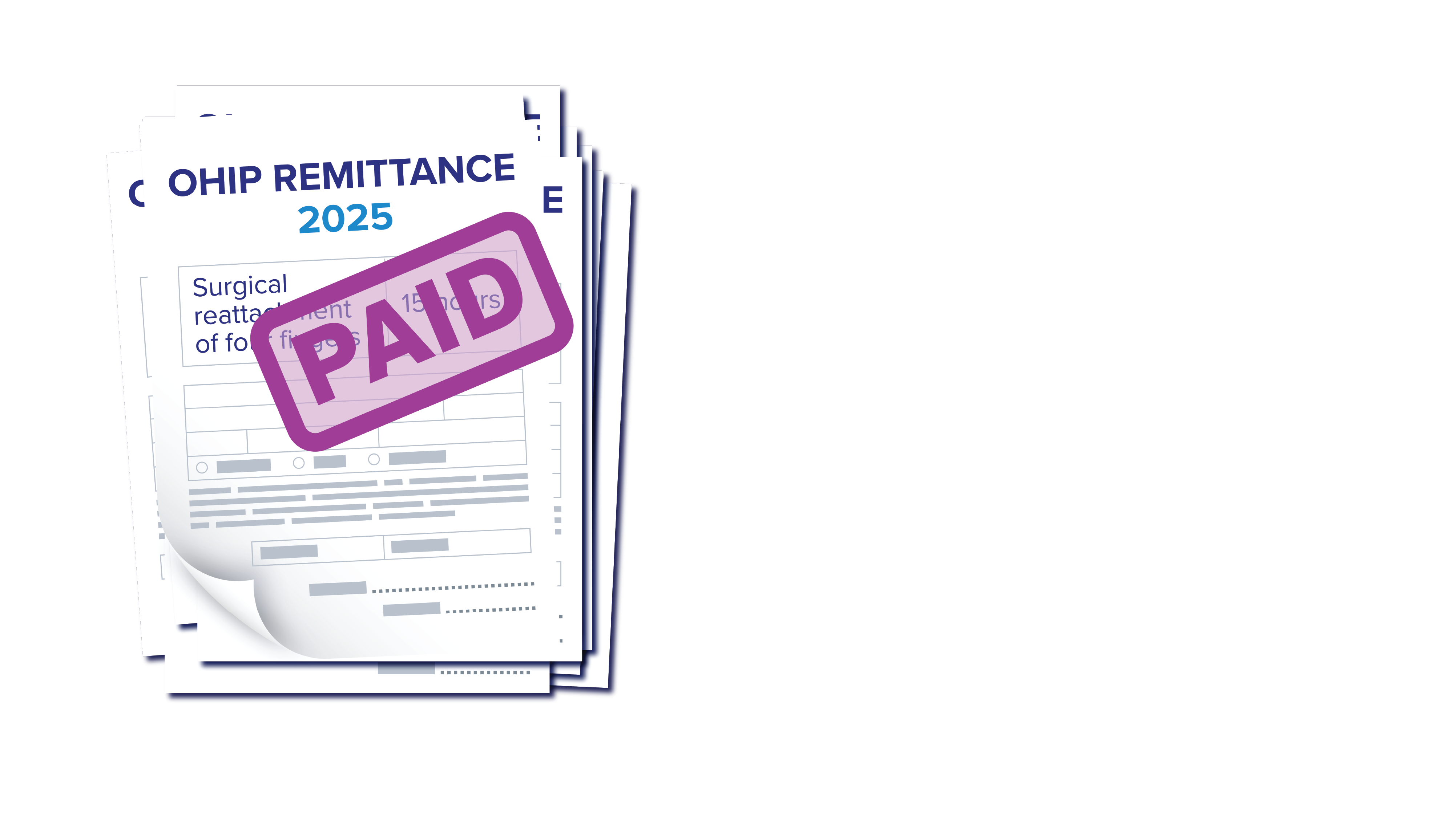 A graphic of an OHIP Remittance form from 2025, stamped "Paid" is seen here.