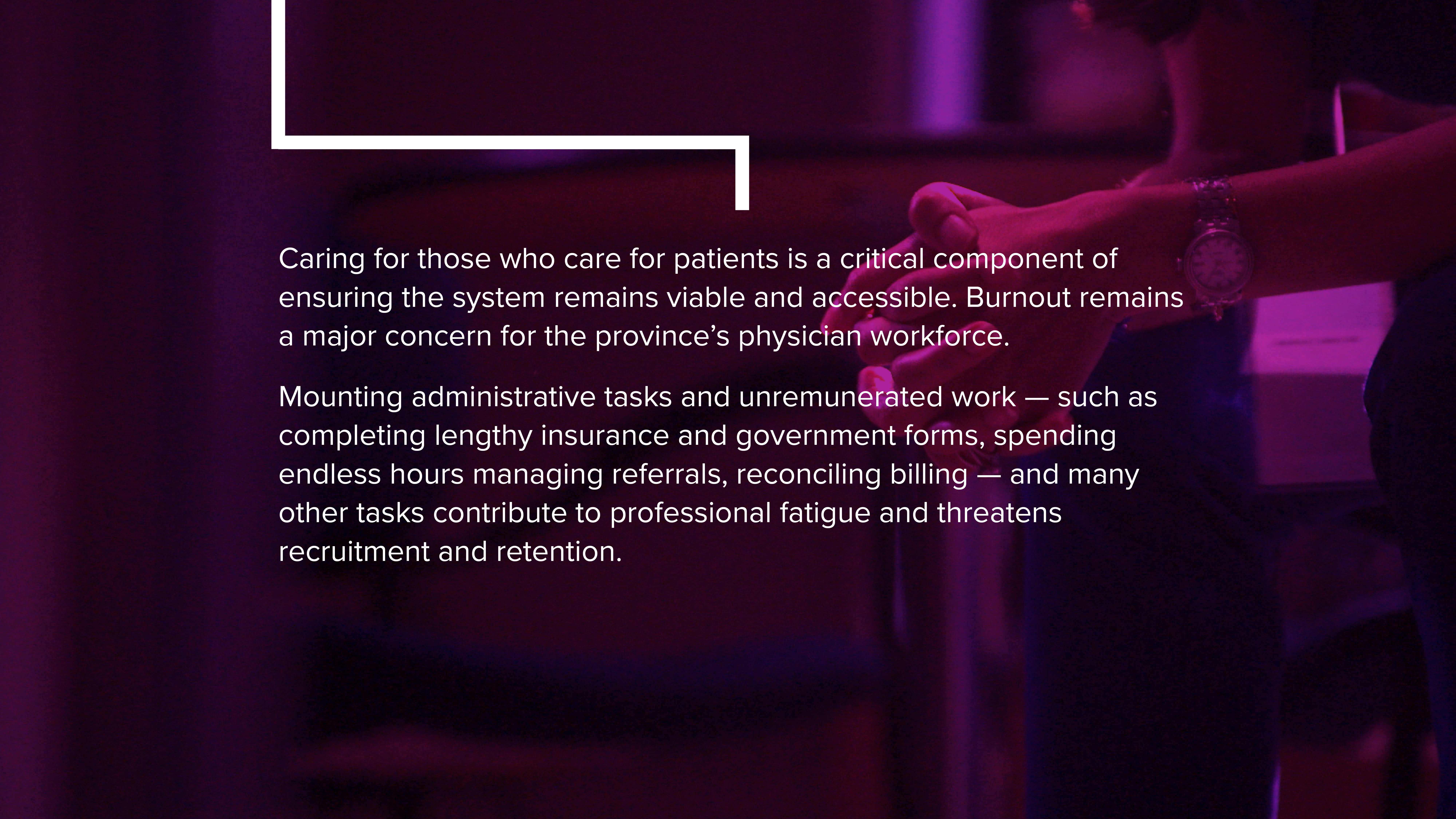 Text describes issues of physician burnout.